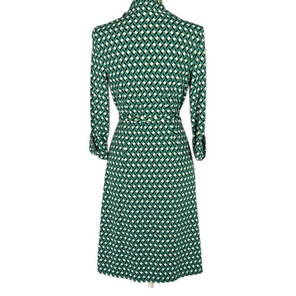 Charter Club Green Geometric Diamond Print Button Front Shirt Dress XL Belted - Picture 2 of 7